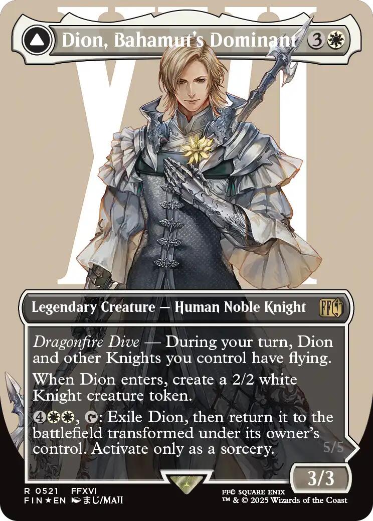 Dion, Bahamut's Dominant // Bahamut, Warden of Light (Borderless) (Surge Foil) [FINAL FANTASY] | Good Games Morley