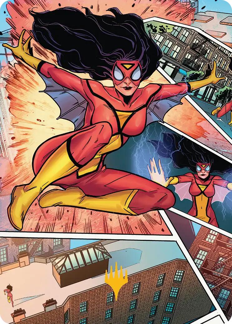 Spider-Woman, Stunning Savior Art Card (Gold-Stamped Planeswalker Symbol) [Marvel's Spider-Man Art Series] | Good Games Morley