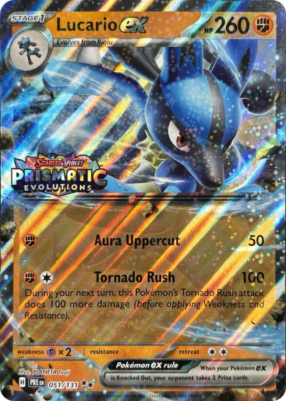 Lucario ex (051/131) (Prismatic Evolutions Stamp) [Miscellaneous Cards] | Good Games Morley