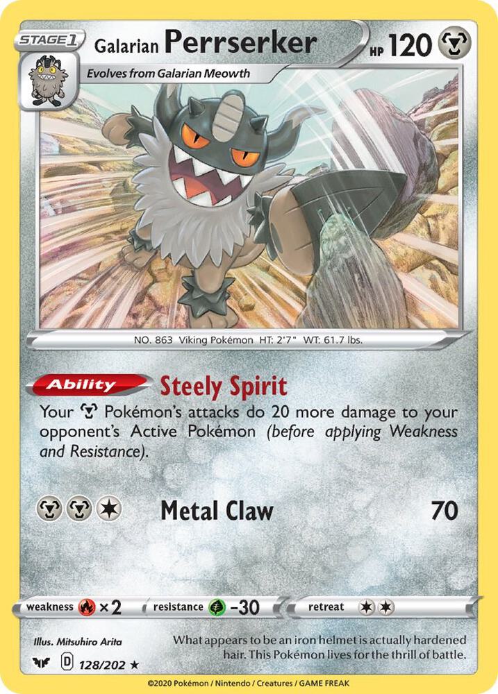 Galarian Perrserker 128/202 (SWSH01: Sword & Shield Base Set)  - Holofoil | Good Games Morley