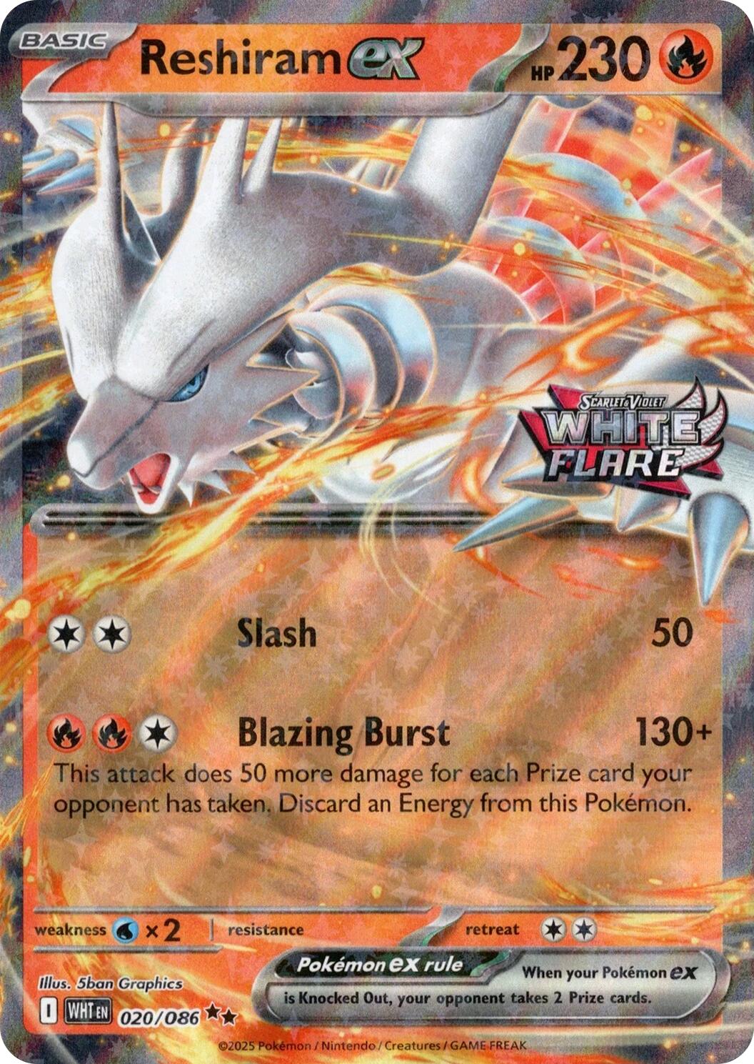 Reshiram ex (020/086) (White Flare Stamped) [Miscellaneous Cards] | Good Games Morley