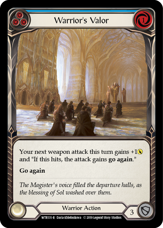 Warrior's Valor (Blue) [WTR131-R] (Welcome to Rathe)  Alpha Print Rainbow Foil | Good Games Morley