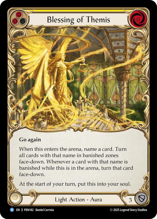 Blessing Of Themis (Yellow) (Rainbow Foil) [PEN182] (Compendium of Rathe)  Rainbow Foil | Good Games Morley
