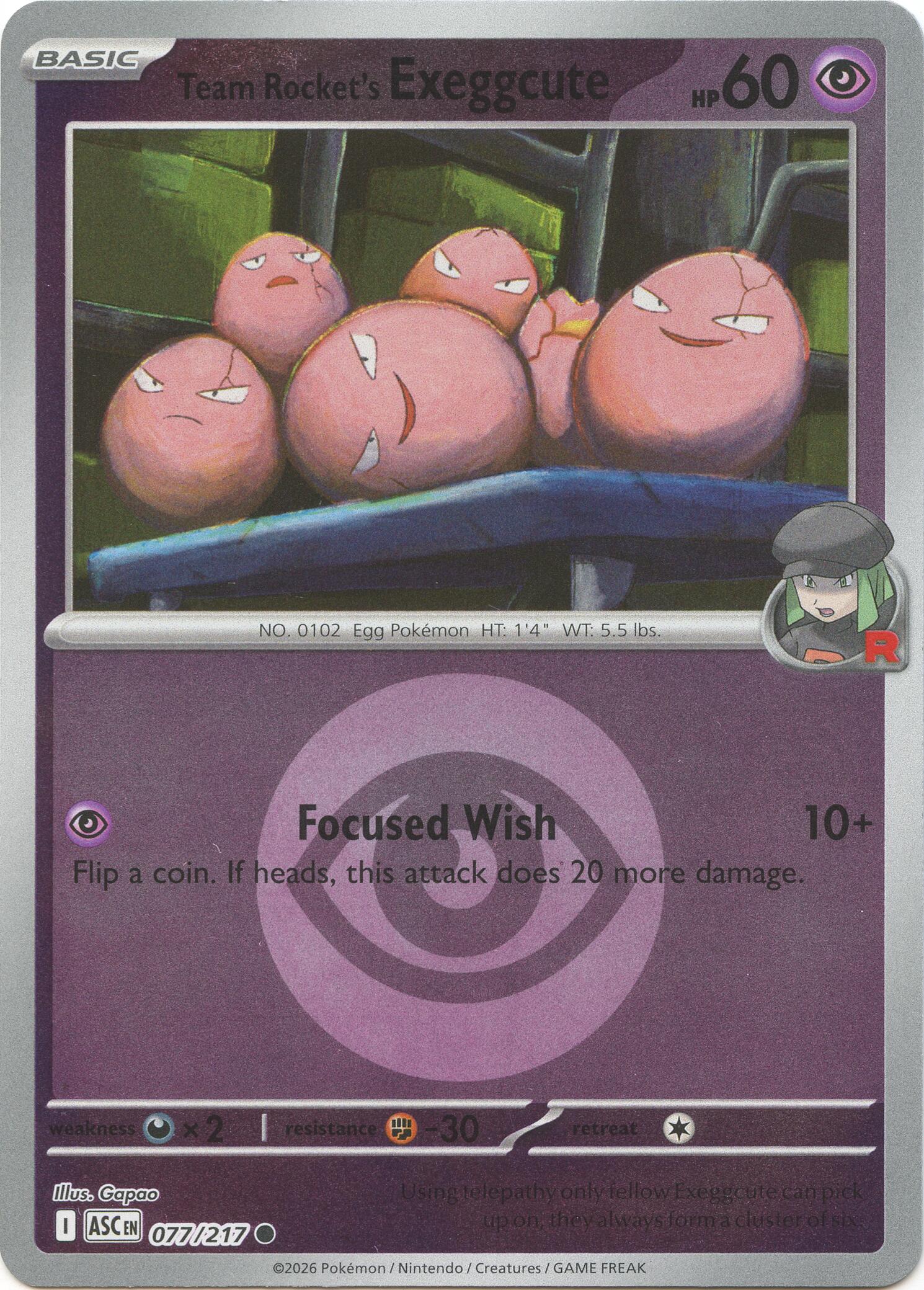 Team Rocket's Exeggcute (077/217) (Energy Symbol Pattern) [Mega Evolution: Ascended Heroes] | Good Games Morley