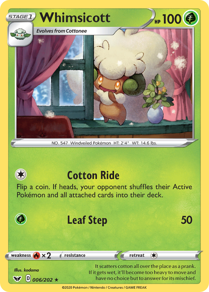 Whimsicott (006/202) [Sword & Shield: Base Set] | Good Games Morley