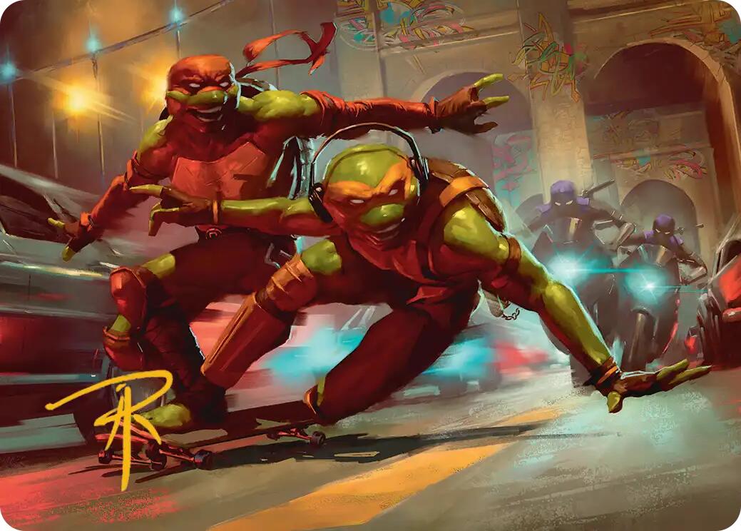 Raph & Mikey, Troublemakers Art Card (Gold-Stamped Signature) [Teenage Mutant Ninja Turtles Art Series] | Good Games Morley