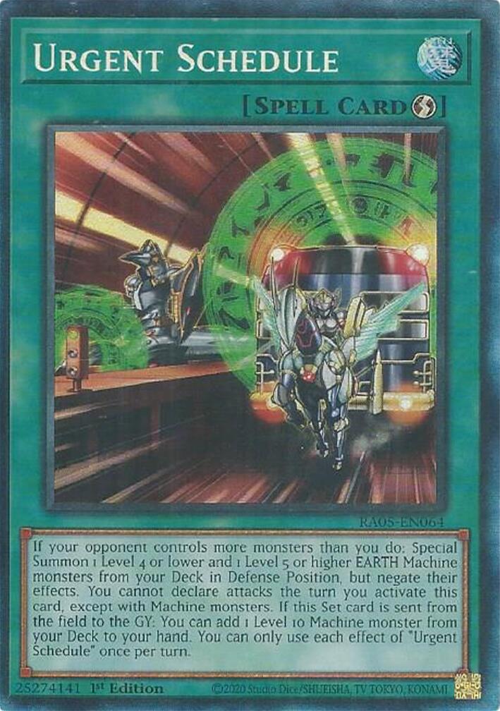 Urgent Schedule (Collector's Rare) [RA05-EN064] Collector's Rare | Good Games Morley