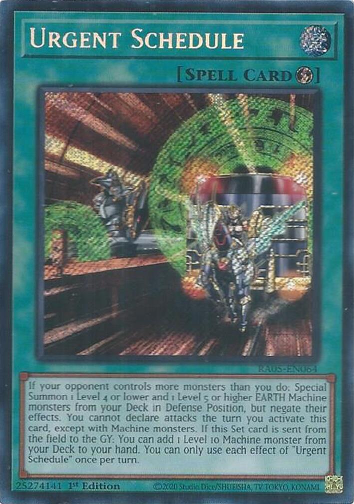 Urgent Schedule (Secret Rare) [RA05-EN064] Secret Rare | Good Games Morley