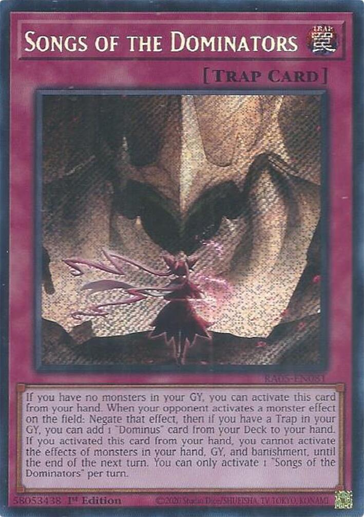 Songs of the Dominators (Secret Rare) [RA05-EN081] Secret Rare | Good Games Morley