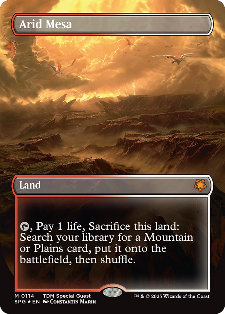 Arid Mesa (Borderless) (Dragonscale Foil) [Tarkir: Dragonstorm Special Guests] | Good Games Morley