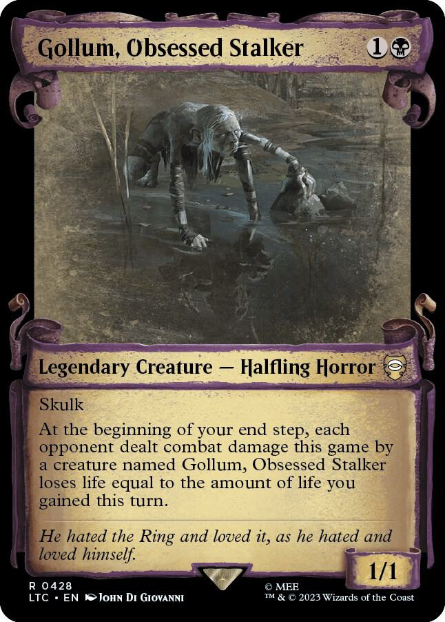 Gollum Obsessed Stalker Showcase Scrolls 428 (Commander: The Lord of the Rings: Tales of Middle-earth)  - Showcase Scroll Foil | Good Games Morley
