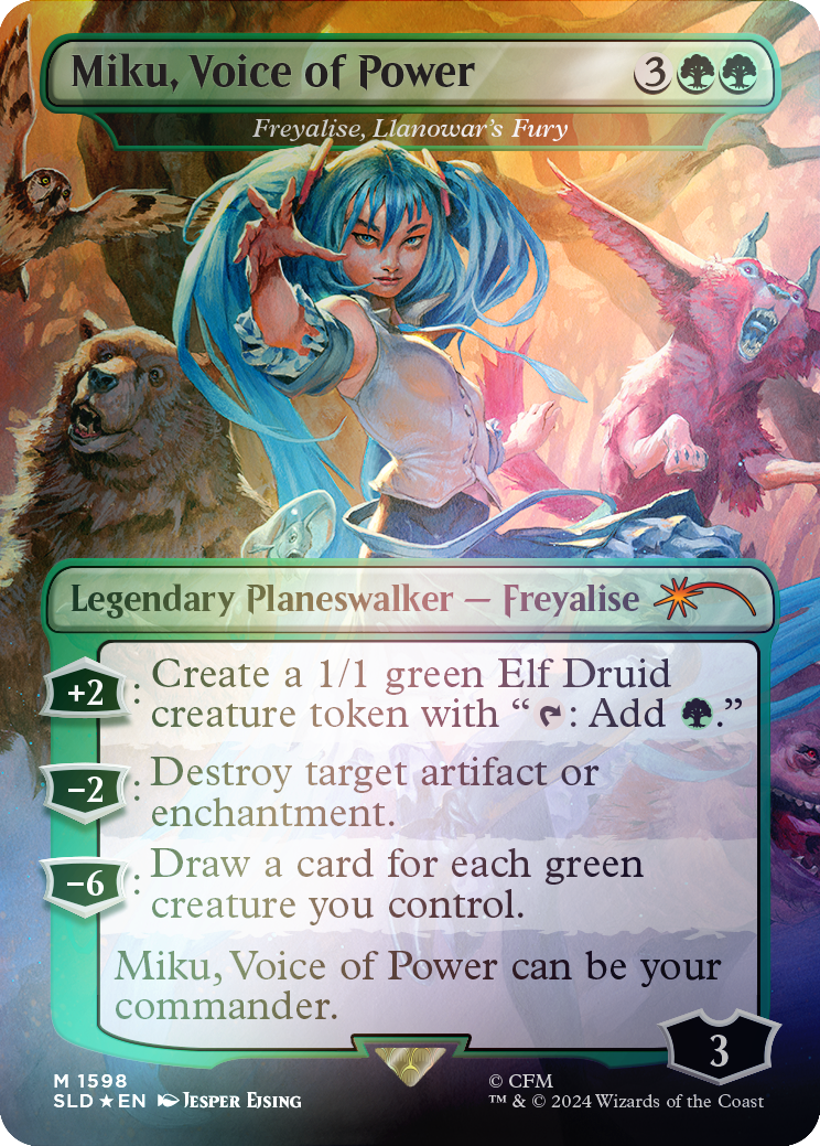 Miku, Voice of Power - Freyalise, Llanowar's Fury (Rainbow Foil) [Secret Lair Drop Series] | Good Games Morley