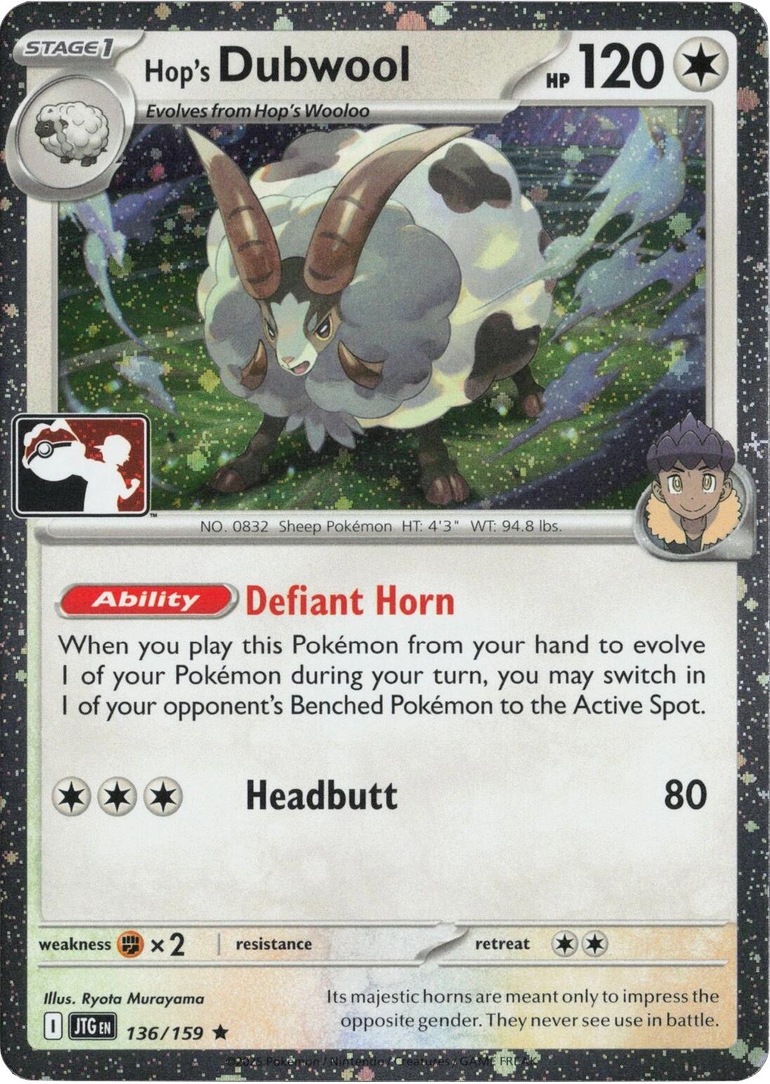 Hop's Dubwool (136/159) (Cosmos Holo) [Prize Pack Series Seven] | Good Games Morley