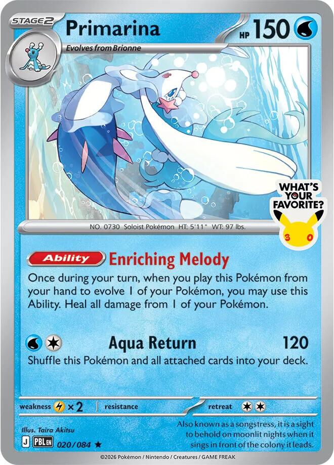 Primarina (020/084) (What's Your Favorite Stamp) [Mega Evolution: Pitch Black] | Good Games Morley