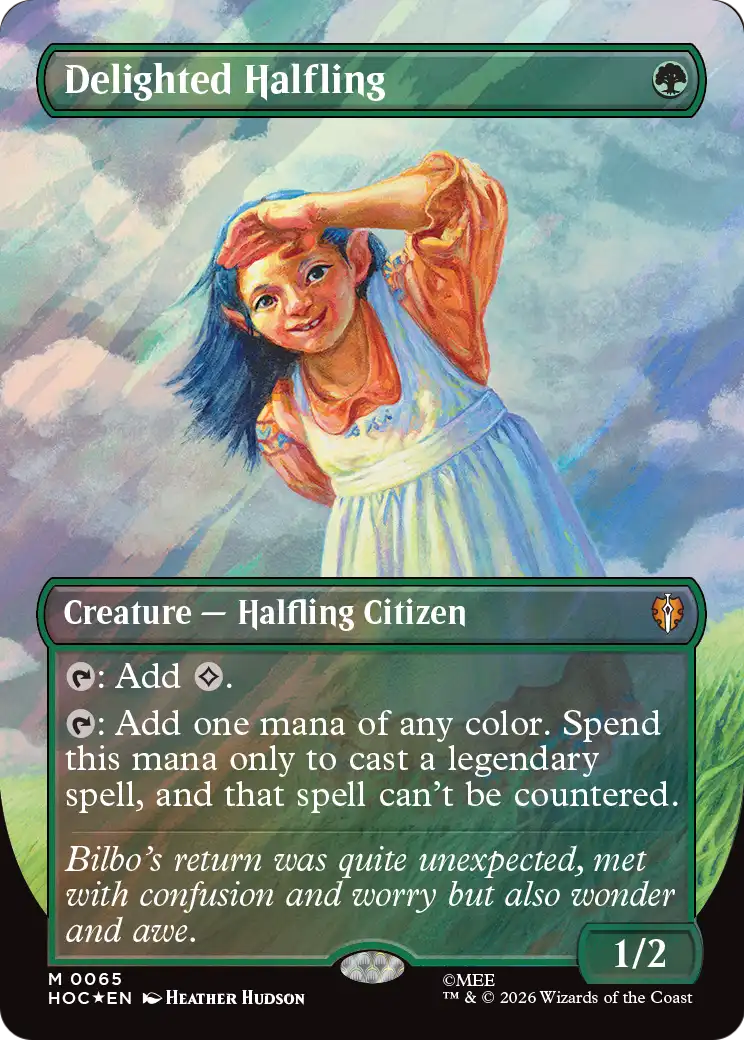 Delighted Halfling (Borderless) (Surge Foil) [The Hobbit] | Good Games Morley