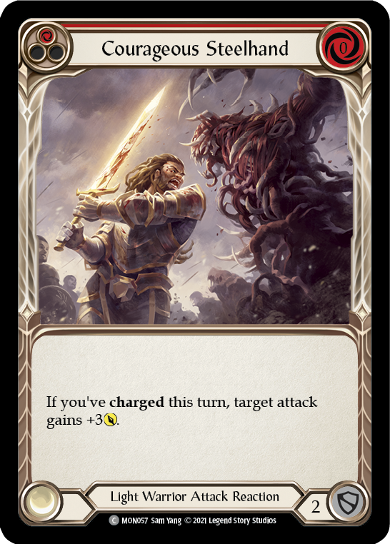 Courageous Steelhand (Red) [MON057-RF] (Monarch)  1st Edition Rainbow Foil | Good Games Morley