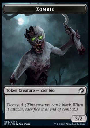 Zombie (005) // Teferi, Who Slows the Sunset Emblem Double-Sided Token [Innistrad: Midnight Hunt Tokens] | Good Games Morley
