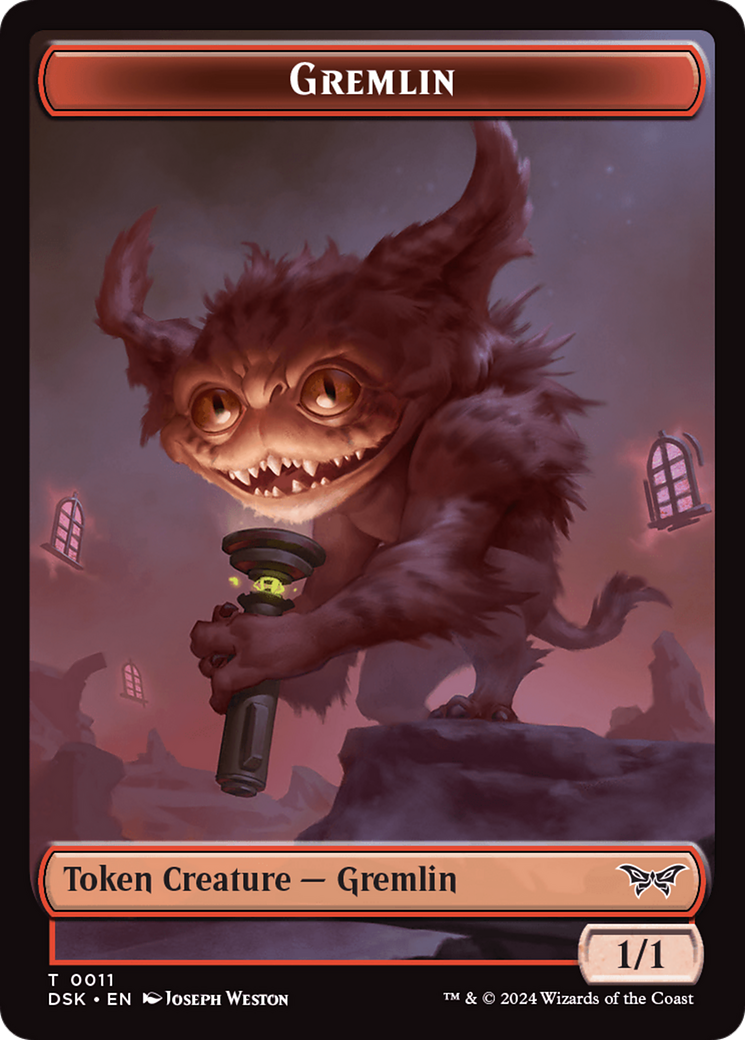 Emblem - Kaito, Bane of Nightmares // Gremlin Double-Sided Token [Duskmourn: House of Horror Tokens] | Good Games Morley