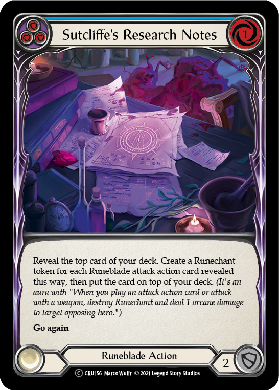 Sutcliffe's Research Notes (Blue) [U-CRU156] (Crucible of War Unlimited)  Unlimited Rainbow Foil | Good Games Morley