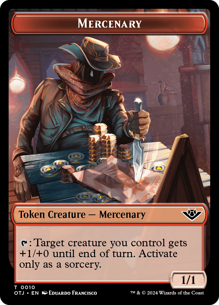 Mercenary // Food (0004) Double-Sided Token [Outlaws of Thunder Junction Tokens] | Good Games Morley