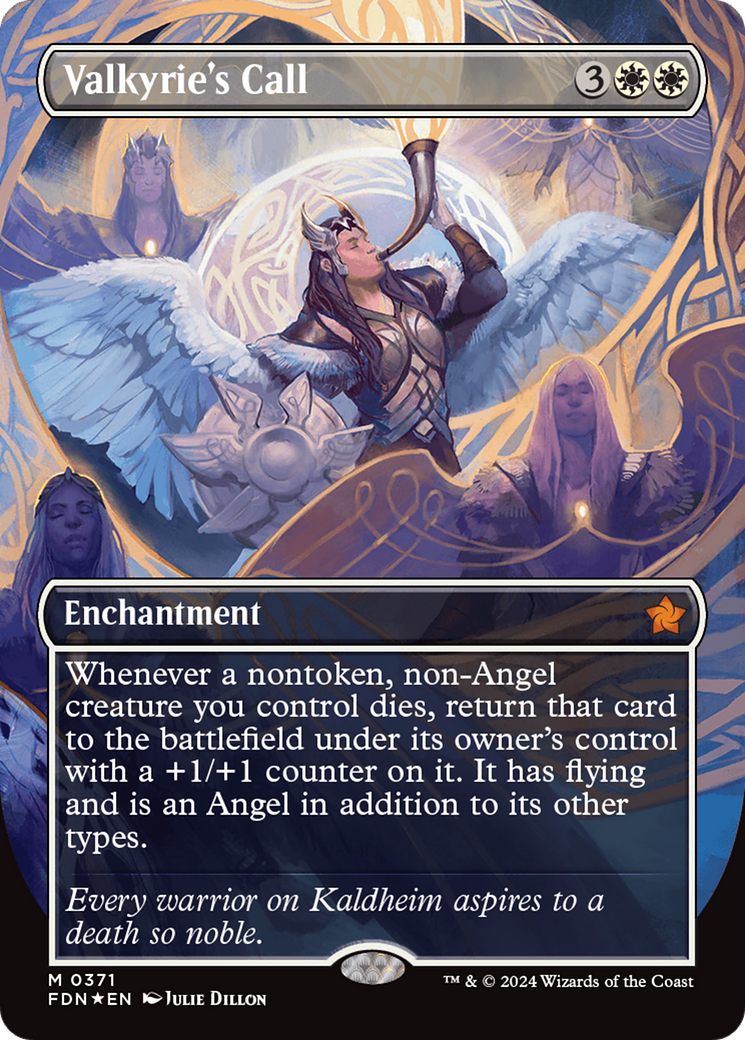 Valkyrie's Call (Borderless) (Mana Foil) [Foundations] | Good Games Morley