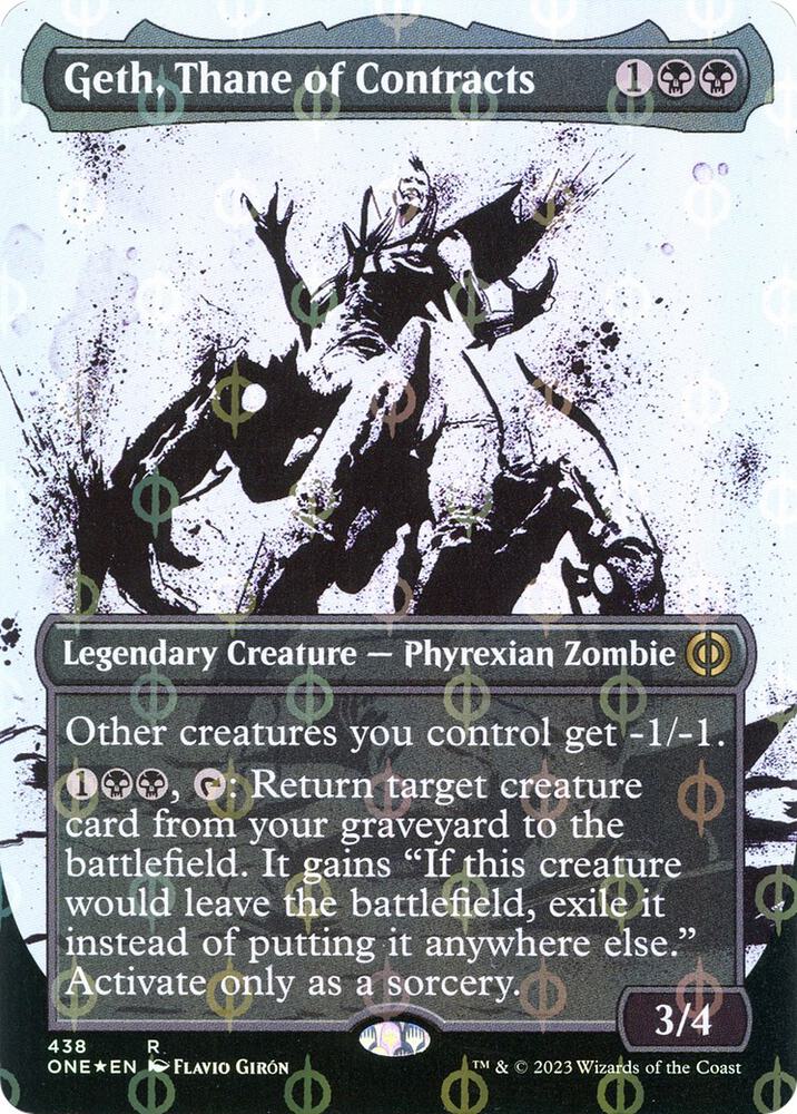 Geth, Thane of Contracts 438 (Phyrexia: All Will Be One)  - Borderless Compleat Foil | Good Games Morley
