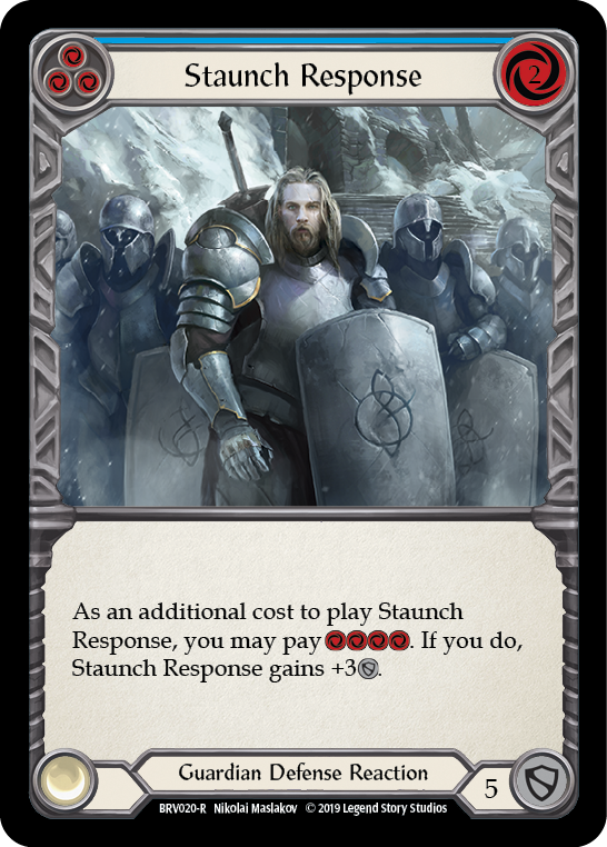 Staunch Response (Blue) [BVO020-R] (Bravo Hero Deck)  1st Edition Normal | Good Games Morley