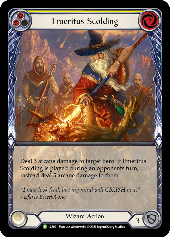 Emeritus Scolding (Yellow Extended Art) [LGS091] (Promo)  Rainbow Foil | Good Games Morley