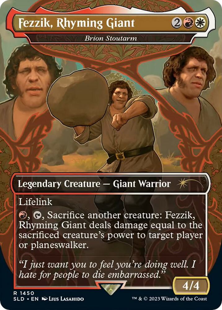 Fezzik, Rhyming Giant // Brion Stoutarm 1450 (Secret Lair Drop Series)  - Borderless Foil | Good Games Morley