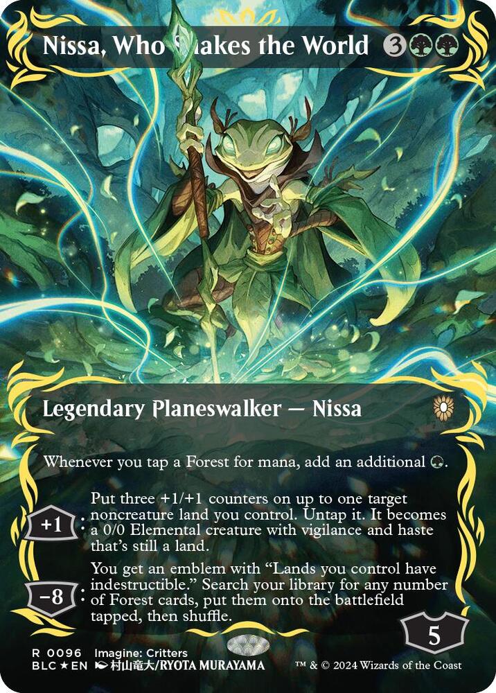 Nissa, Who Shakes the World 96 (Commander: Bloomburrow)  - Borderless Raised Foil | Good Games Morley