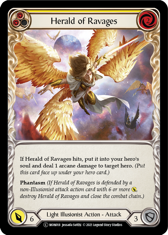 Herald of Ravages (Yellow) [U-MON018-RF] (Monarch Unlimited)  Unlimited Rainbow Foil | Good Games Morley