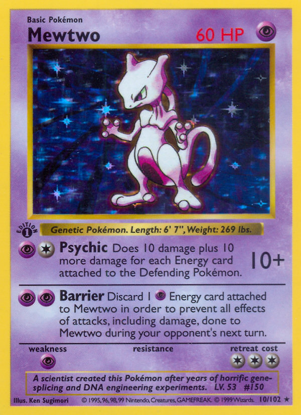 Mewtwo (10/102) (Shadowless) [Base Set 1st Edition] | Good Games Morley