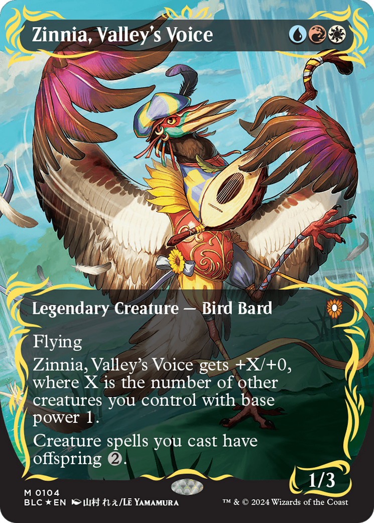 Zinnia, Valley's Voice (Borderless) (Raised Foil) [Bloomburrow Commander] | Good Games Morley