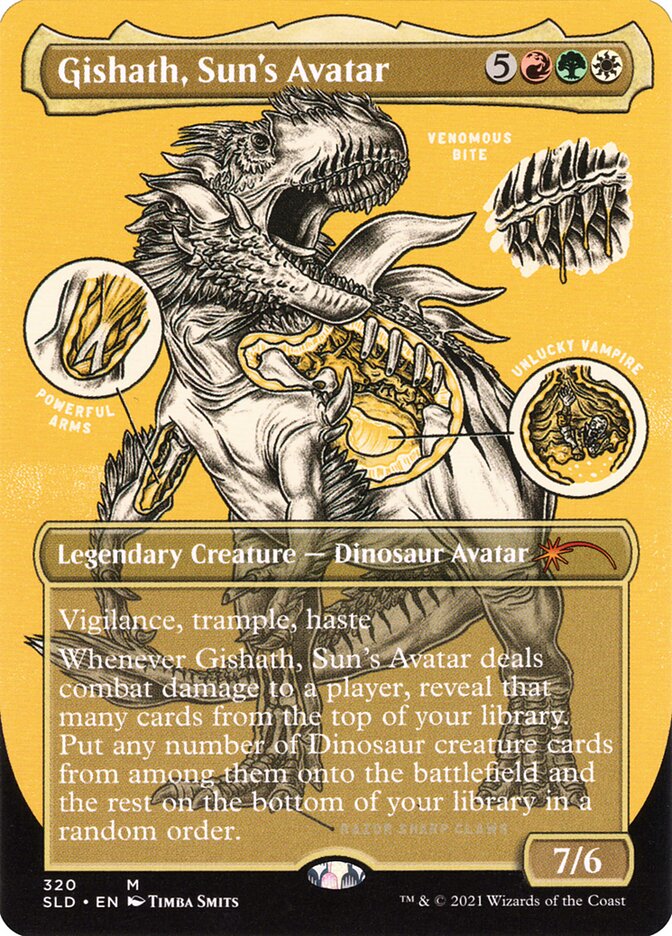 Gishath, Sun's Avatar (Borderless Foil Etched) [Secret Lair Drop Series] | Good Games Morley