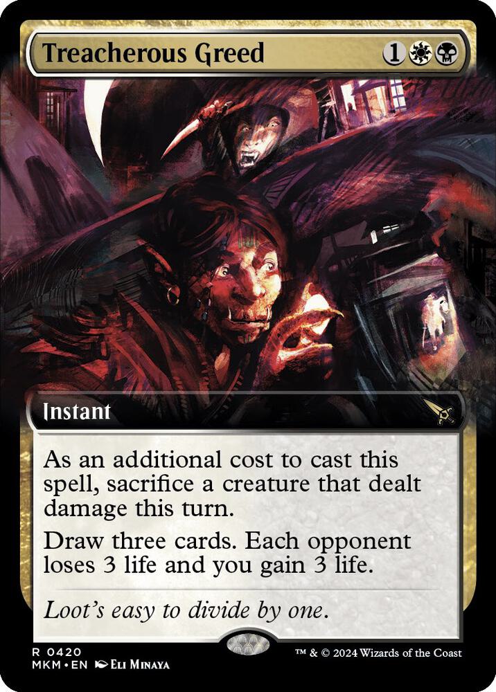 Treacherous Greed 420/286 (Murders at Karlov Manor)  - Extended Art Foil | Good Games Morley