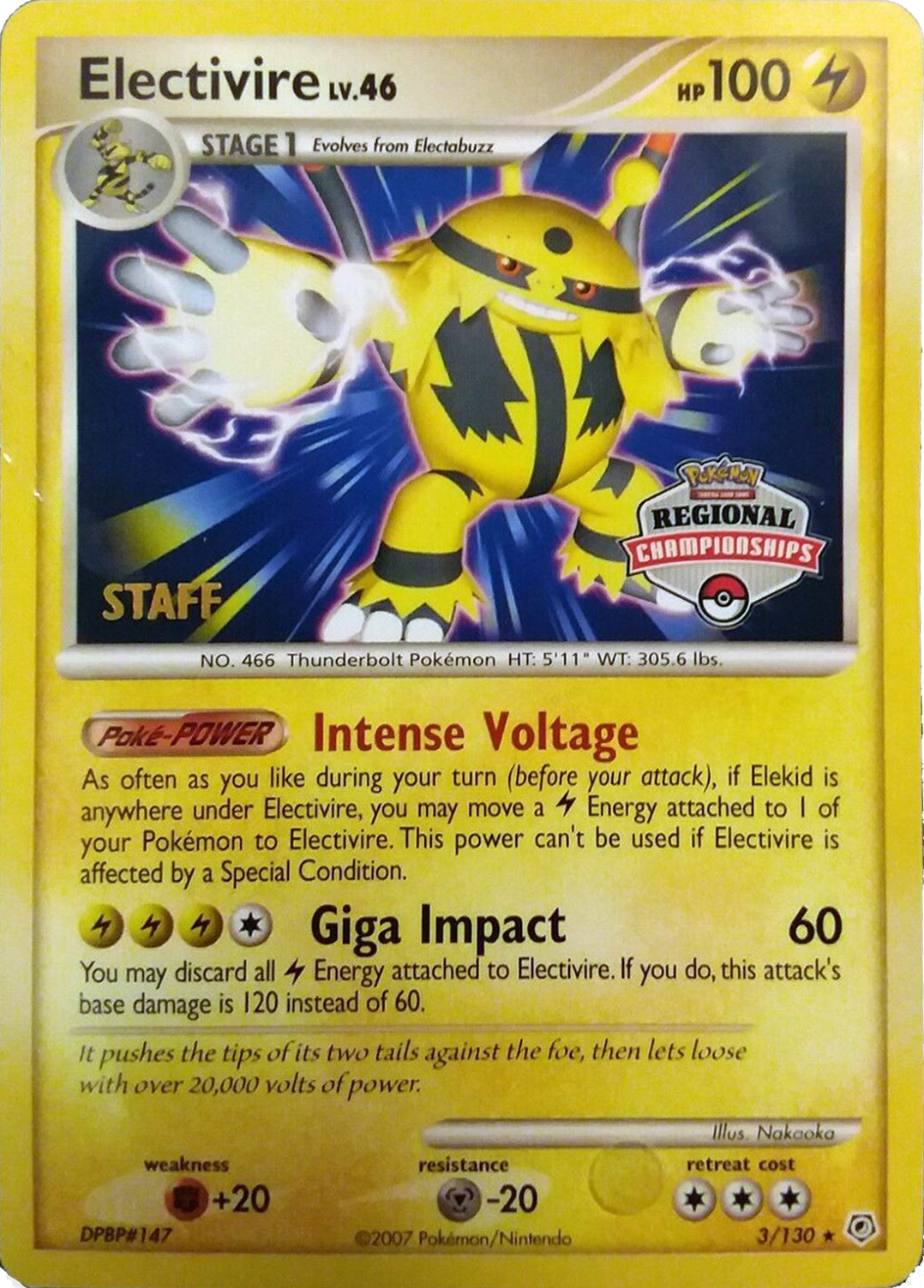 Electivire (003/130) (2008 Staff Regional Championships) [League & Championship Cards] | Good Games Morley