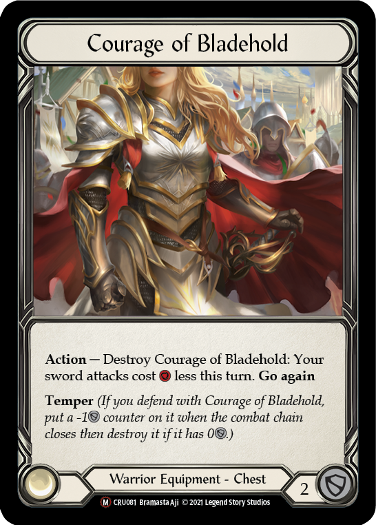 Courage of Bladehold [U-CRU081] (Crucible of War Unlimited)  Unlimited Rainbow Foil | Good Games Morley