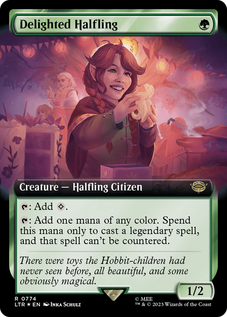 Delighted Halfling (Extended Art) (Surge Foil) [The Lord of the Rings: Tales of Middle-Earth] | Good Games Morley