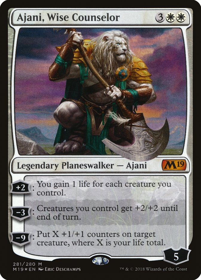 Ajani, Wise Counselor 281/280 (Core Set 2019)  - Foil | Good Games Morley