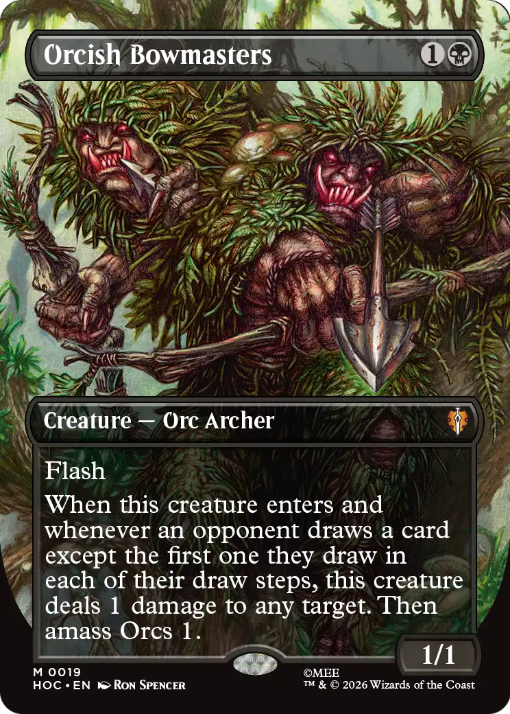 Orcish Bowmasters (Borderless) (Surge Foil) [The Hobbit: Eternal-Legal] | Good Games Morley