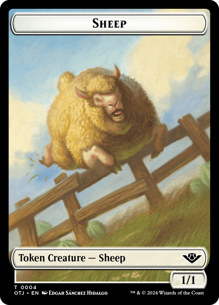 Mercenary // Sheep Double-Sided Token [Outlaws of Thunder Junction Tokens] | Good Games Morley