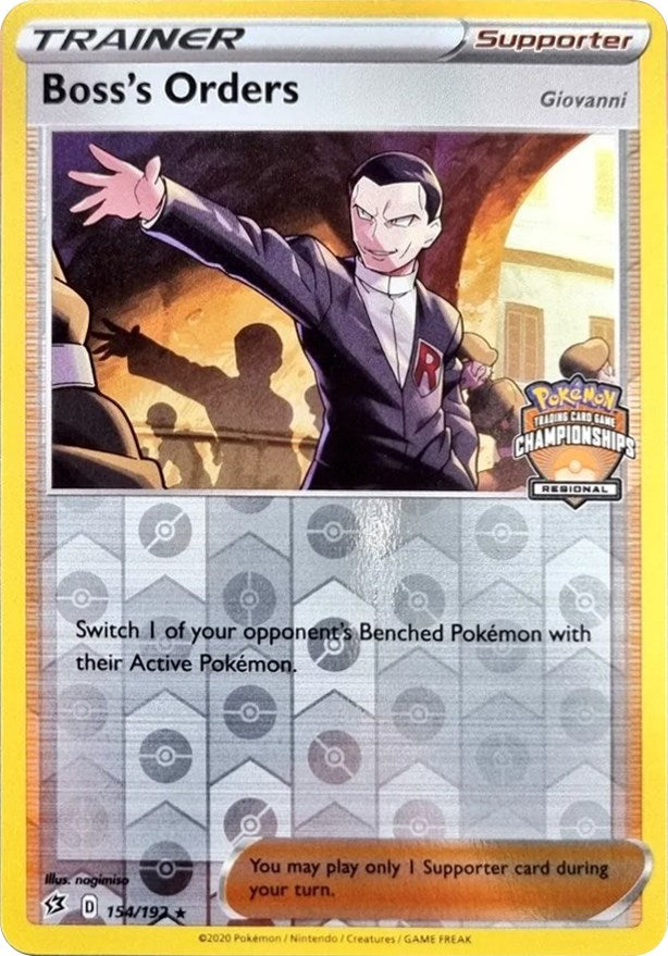 Boss's Orders (154/192) (Giovanni) (Regional Championship Promo) [Sword & Shield: Rebel Clash] | Good Games Morley