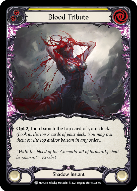 Blood Tribute (Yellow) [MON216-RF] (Monarch)  1st Edition Rainbow Foil | Good Games Morley