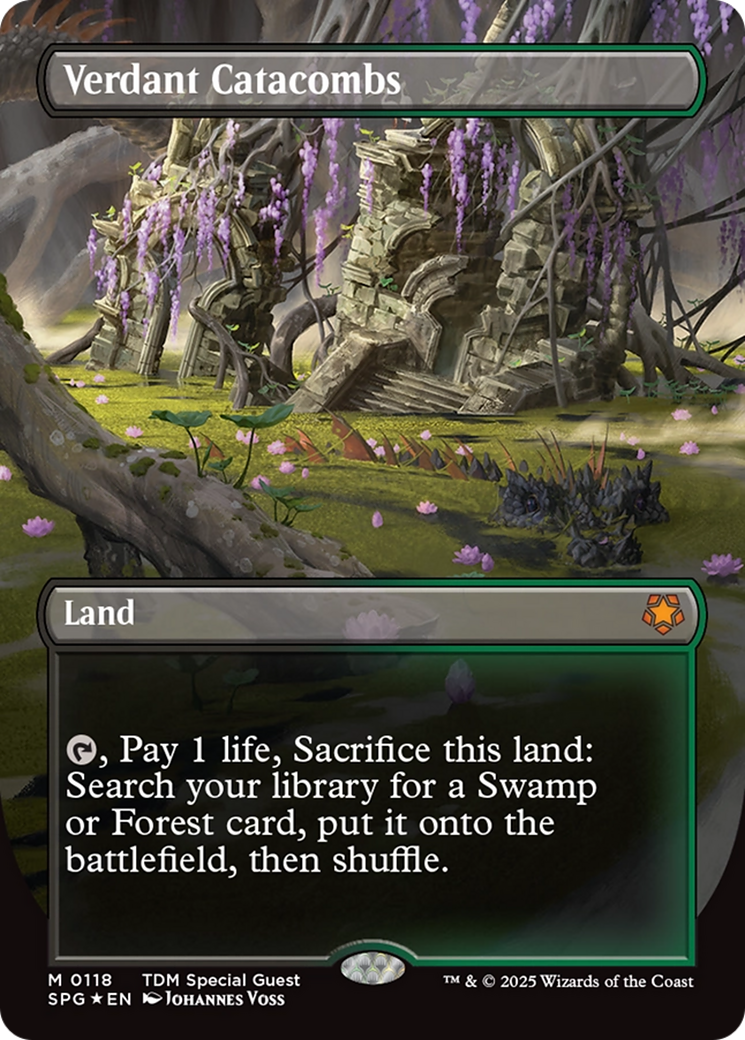 Verdant Catacombs (Borderless) (Dragonscale Foil) [Tarkir: Dragonstorm Special Guests] | Good Games Morley