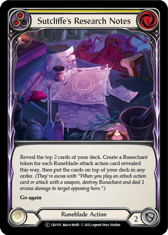 Sutcliffe's Research Notes (Yellow) [U-CRU155] (Crucible of War Unlimited)  Unlimited Rainbow Foil | Good Games Morley