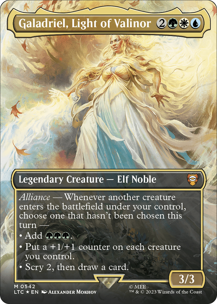 Galadriel, Light of Valinor (Borderless) (Surge Foil) [The Lord of the Rings: Tales of Middle-Earth Commander] | Good Games Morley