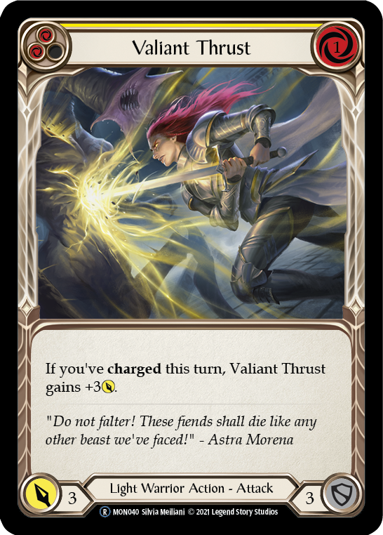 Valiant Thrust (Yellow) [U-MON040-RF] (Monarch Unlimited)  Unlimited Rainbow Foil | Good Games Morley