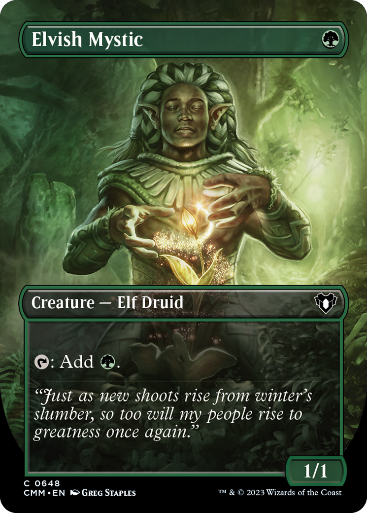 Elvish Mystic (Borderless Alternate Art) [Commander Masters] | Good Games Morley