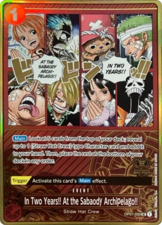 In Two Years!! At the Sabaody Archipelago!! (One Piece Japanese Version 2nd Anniversary Set) OP01-030 (One Piece Promotion Cards)  - Foil | Good Games Morley