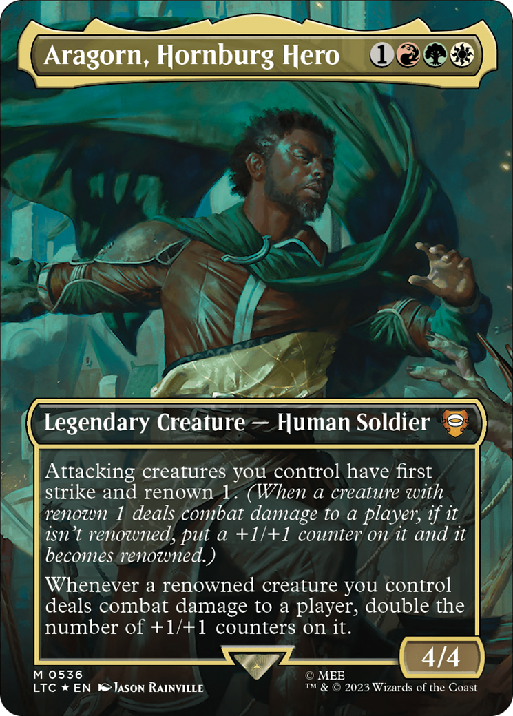 Aragorn, Hornburg Hero (Borderless) (Surge Foil) [The Lord of the Rings: Tales of Middle-Earth Commander] | Good Games Morley
